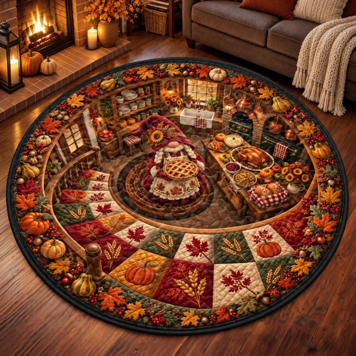 Custom Quilted Round Mat - Personalized Birthday Gifts For Mom, Grandma - Cozy Autumn Days Full Love