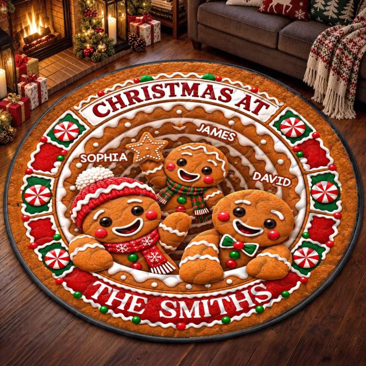 Custom Gingerbread Quilted Round Mat - Personalized Christmas Birthday Gifts For Mom, Dad, Brother, Sister - Keep Calm And Build Gingerbread Houses