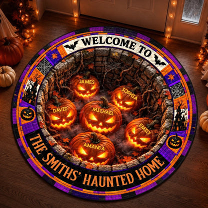 Custom Haunted Home Quilted Round Mat - Personalized Halloween Decor Birthday Gifts For Mom, Dad, Brother, Sister - A Little Fright A Lot Of Fun