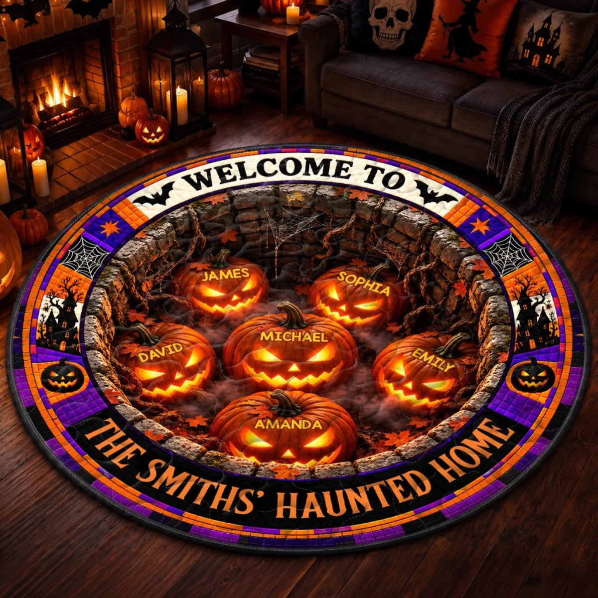 Custom Haunted Home Quilted Round Mat - Personalized Halloween Decor Birthday Gifts For Mom, Dad, Brother, Sister - A Little Fright A Lot Of Fun