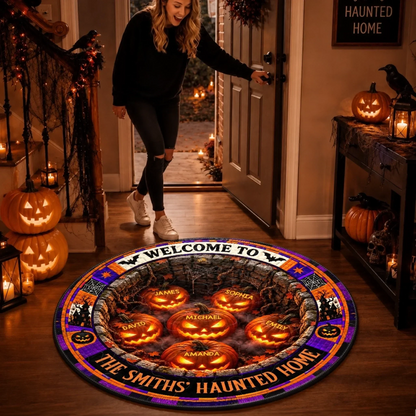 Custom Haunted Home Quilted Round Mat - Personalized Halloween Decor Birthday Gifts For Mom, Dad, Brother, Sister - A Little Fright A Lot Of Fun