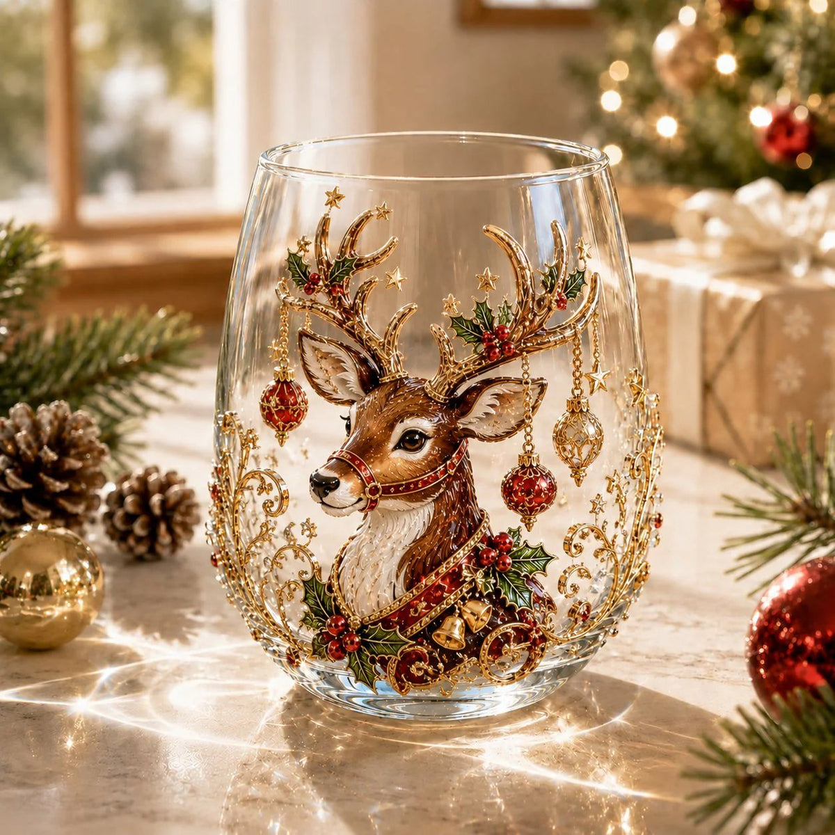 🎅Christmas Early Bird Sale🎄 3D Christmas Glass Art Cup | Luxury Raised Holiday Glassware for Drinks, Decor & Christmas Gifts 🎁