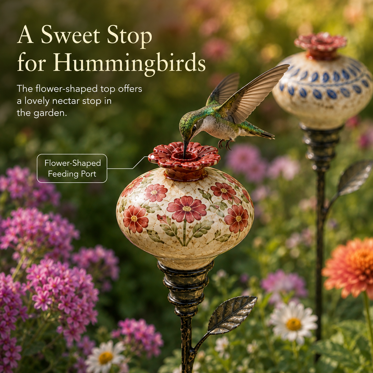 🏡Retro hummingbird feeder garden pole