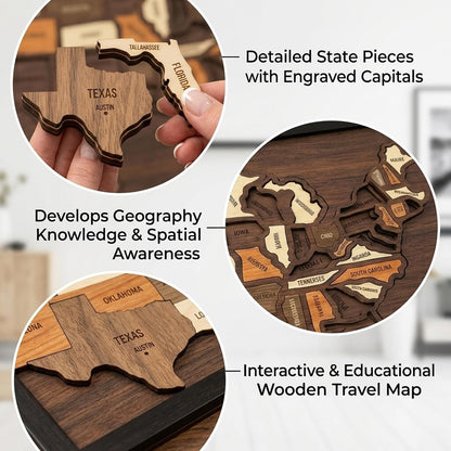 🔥Limited Time 49% off – USA Wooden Travel Map Puzzle for Adventure Lovers
