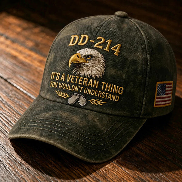 DD-214 Veteran 3D Embroidered Cap - "IT'S A VETERAN THING YOU WOULDN'T UNDERSTAND" 🎁 Free Honor Coin With Every Cap Purchase