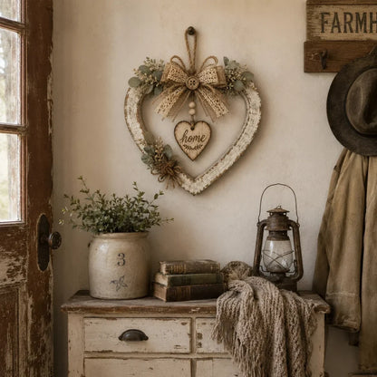 Rustic Farmhouse “Home” Heart Wreath – Ready-to-Hang Country Wall Decor