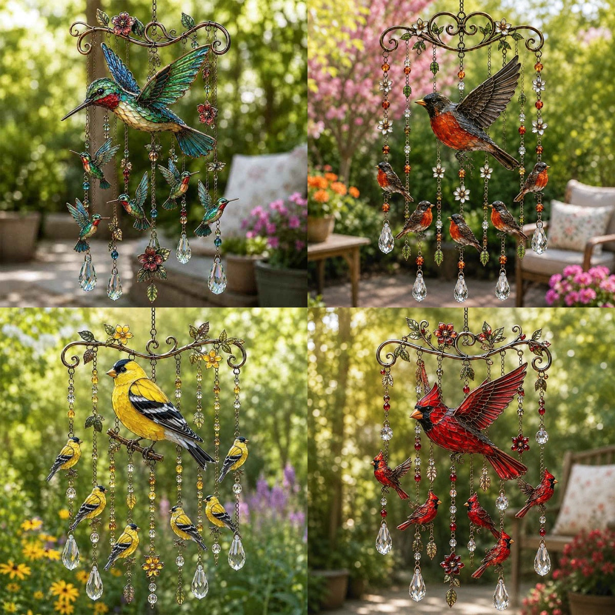 Graceful Hummingbird Crystal Wind Chime – Outdoor Garden Decor for Bird Lovers
