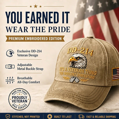 DD-214 Veteran 3D Embroidered Cap - "IT'S A VETERAN THING YOU WOULDN'T UNDERSTAND" 🎁 Free Honor Coin With Every Cap Purchase