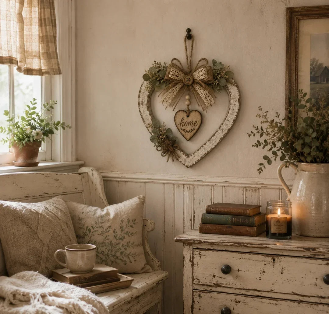 Rustic Farmhouse “Home” Heart Wreath – Ready-to-Hang Country Wall Decor