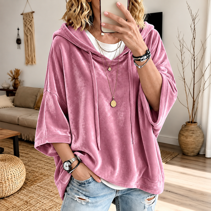 Women's Velour Oversized Hoodie 3/4 Sleeve