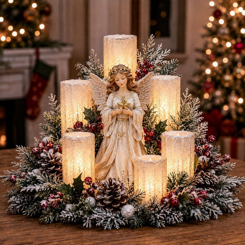 🎄✨ Christmas Glowing Centerpiece with Flameless Candle 🕯️