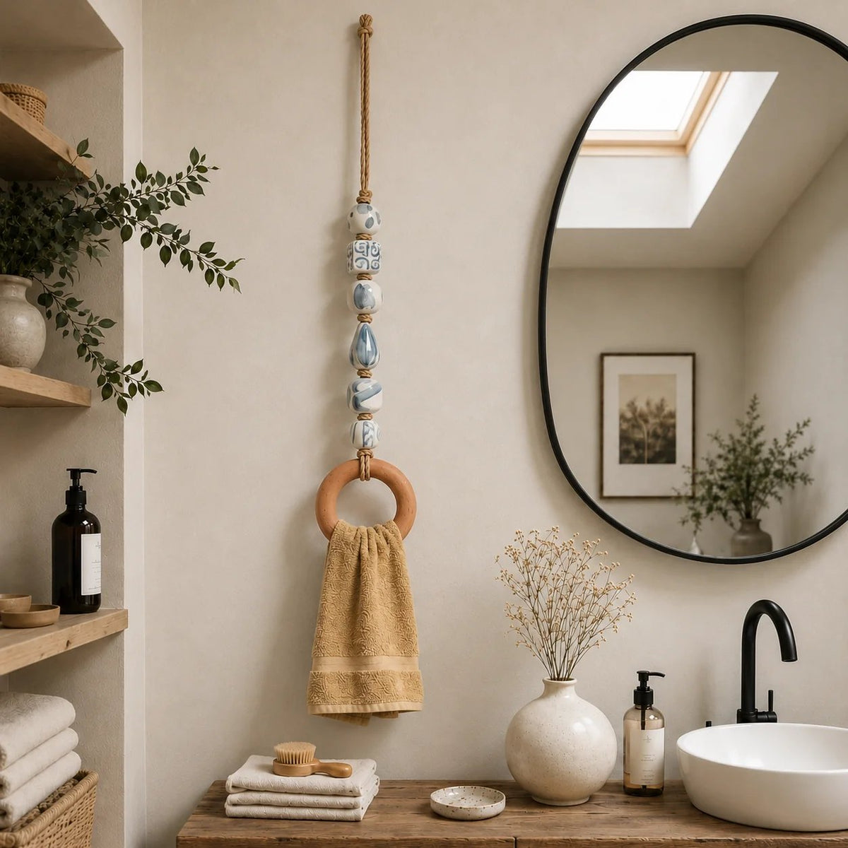 🏡Decorative Beaded Towel Hanger with Wooden Ring