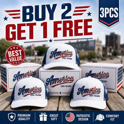 🔥 ❤️ 🇺🇸 America 250 Years Patriotic Embroidered Mesh Trucker Cap