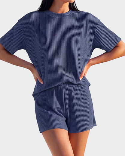 Summer Rib Knit Two-Piece Loungewear Set
