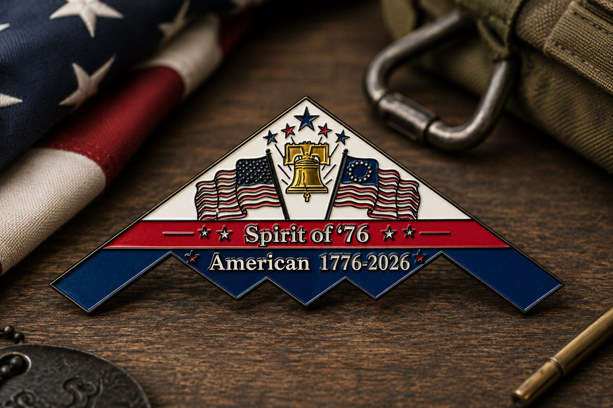 Spirit of ’76 B-2 Stealth Bomber Challenge Coin – 250th Anniversary Patriotic Collectible
