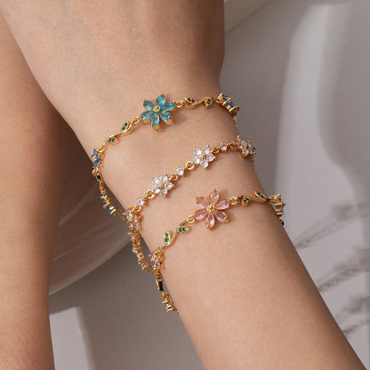 🩵🍃🌸Blooming Sakura Crystal Flower Bracelet – Elegant Floral Jewelry for Women