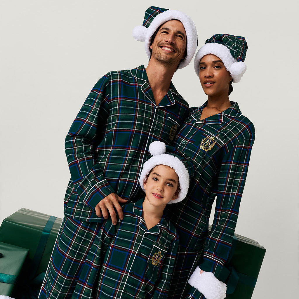 Green Tartan Plaid Men's Flannelette Pajama Set