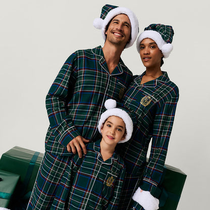Green Tartan Plaid Men's Flannelette Pajama Set