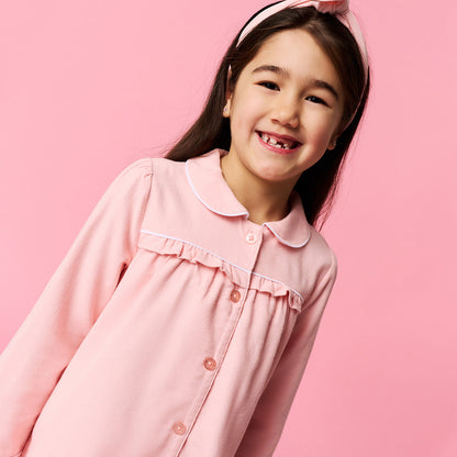 Powder Pink Flannelette Ruffled Pajama Set
