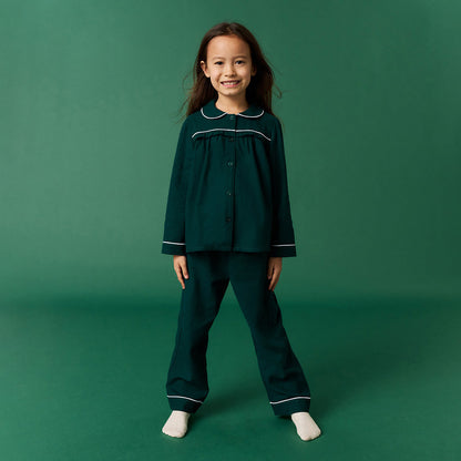 Forrest Green Flannelette Ruffled Pajama Set