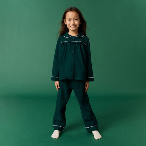 Forrest Green Flannelette Ruffled Pajama Set