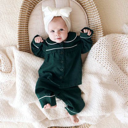Forrest Green Flannelette Ruffled Pajama Set