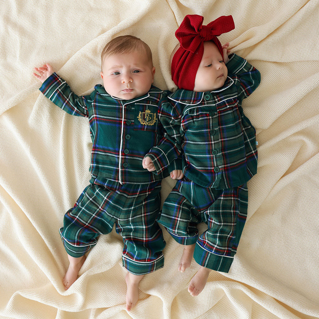 Green Tartan Plaid Flannelette Ruffled Pajama Set