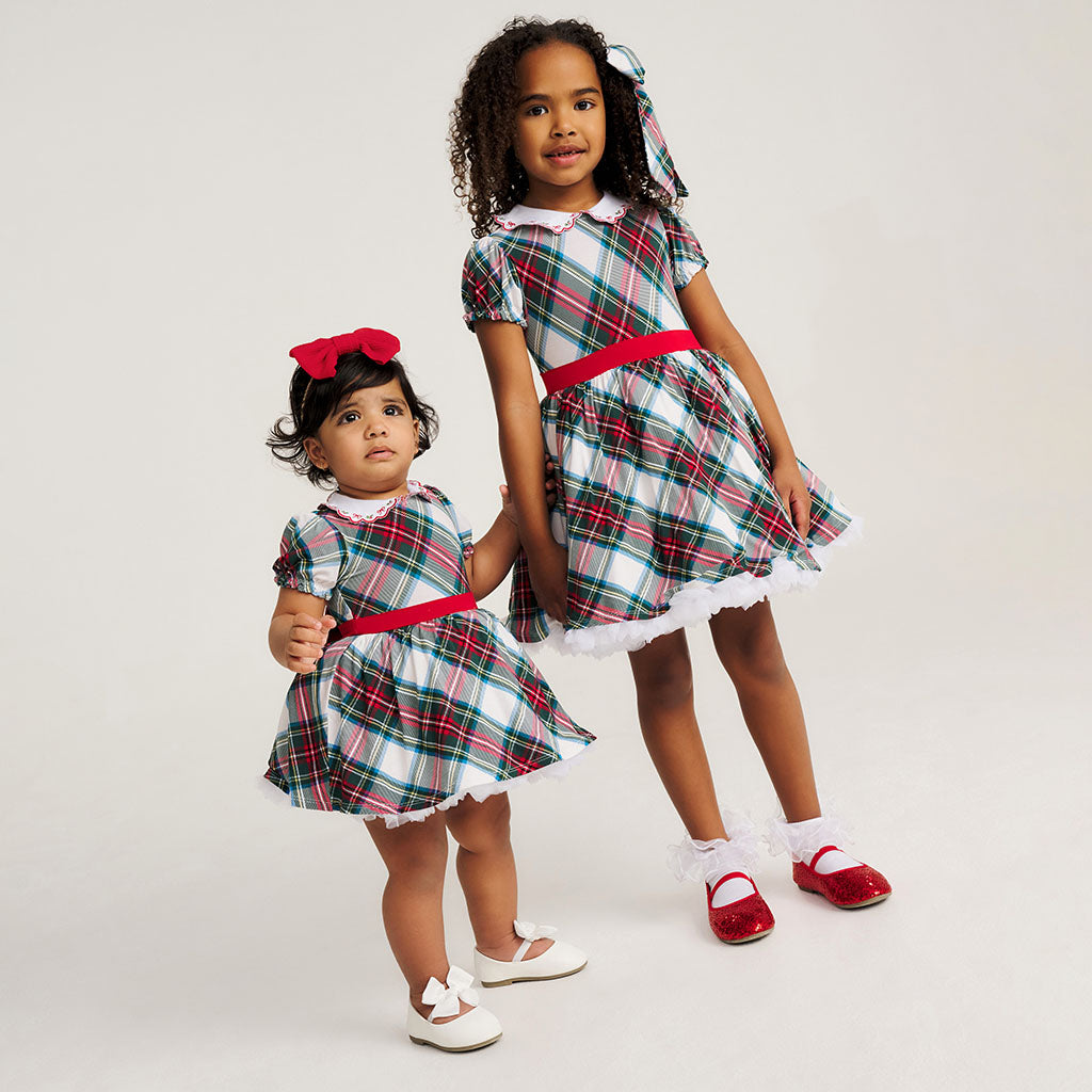 Portia Plaid Scallop Collar Petticoat Bodysuit Dress