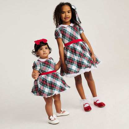 Portia Plaid Scallop Collar Petticoat Bodysuit Dress
