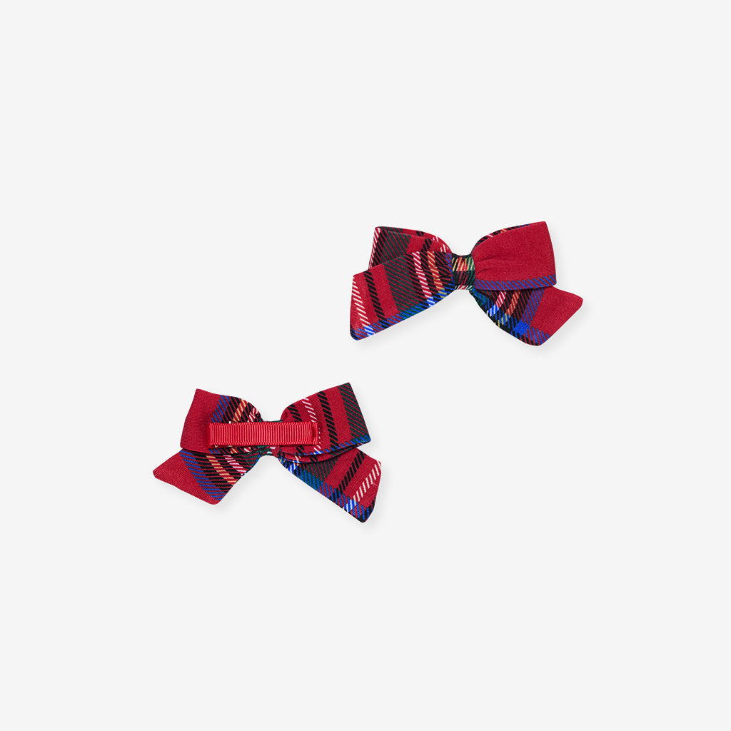 Red Tartan Plaid Mini Bow Hair Clips