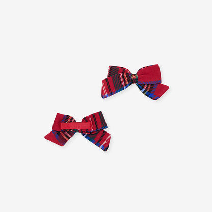 Red Tartan Plaid Mini Bow Hair Clips