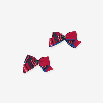 Red Tartan Plaid Mini Bow Hair Clips
