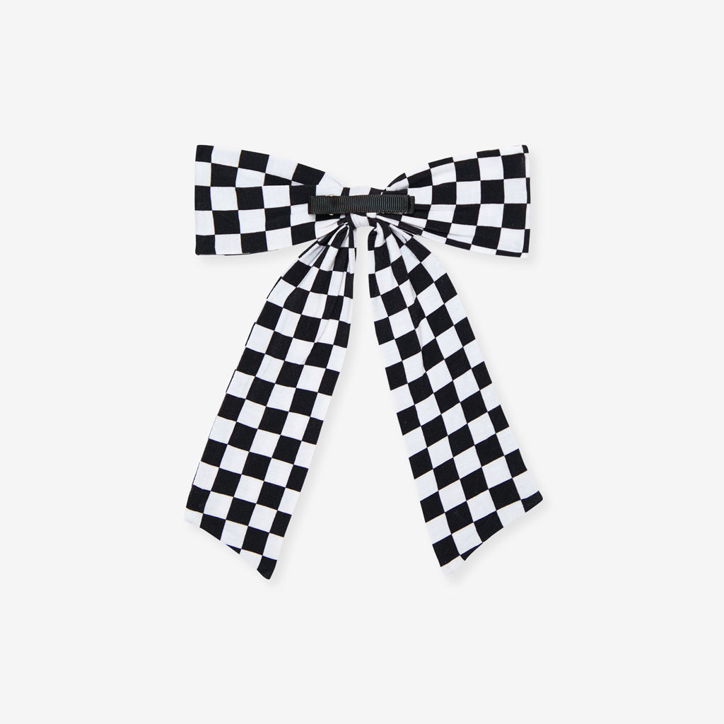 Racing Checker Luxe Bow Hair Clip