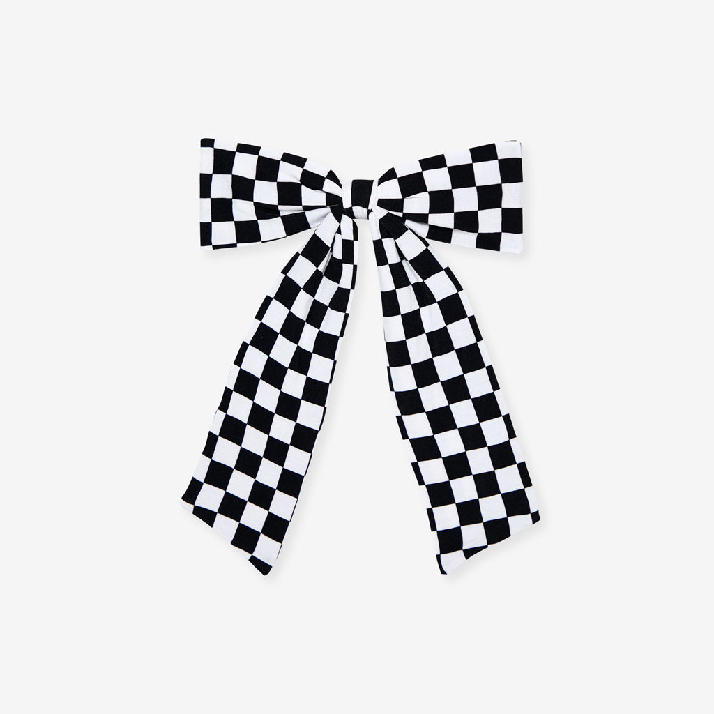 Racing Checker Luxe Bow Hair Clip