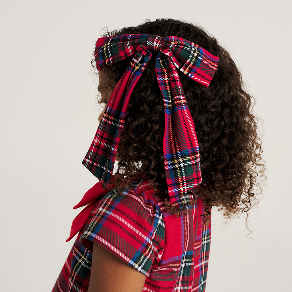 Red Tartan Plaid Luxe Bow Hair Clip