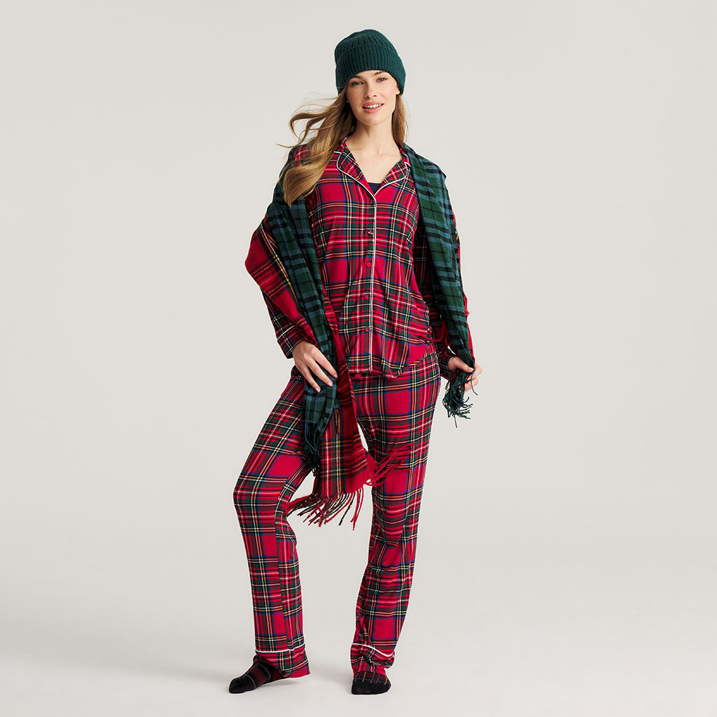 Red Tartan Plaid Women's Relaxed Pant Luxe Loungewear
