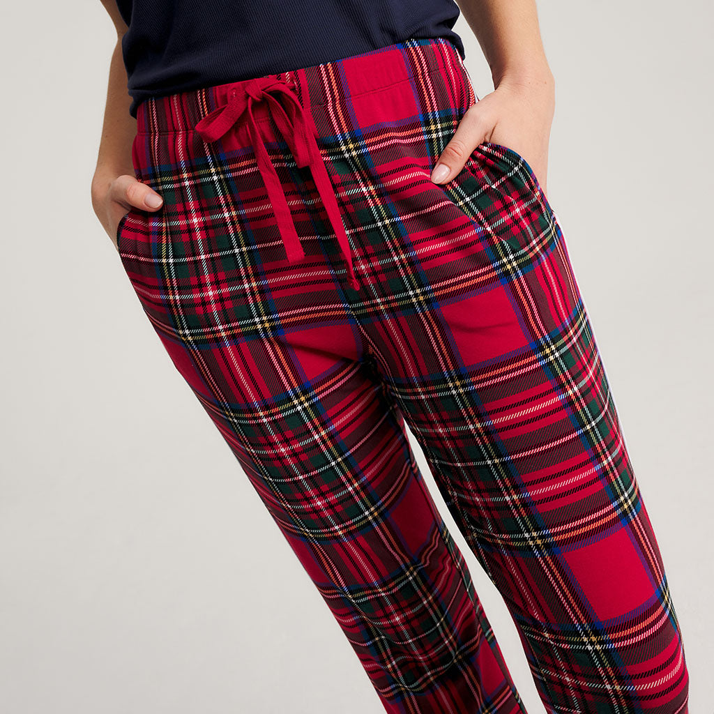 Red Tartan Plaid Women's Relaxed Pant Luxe Loungewear