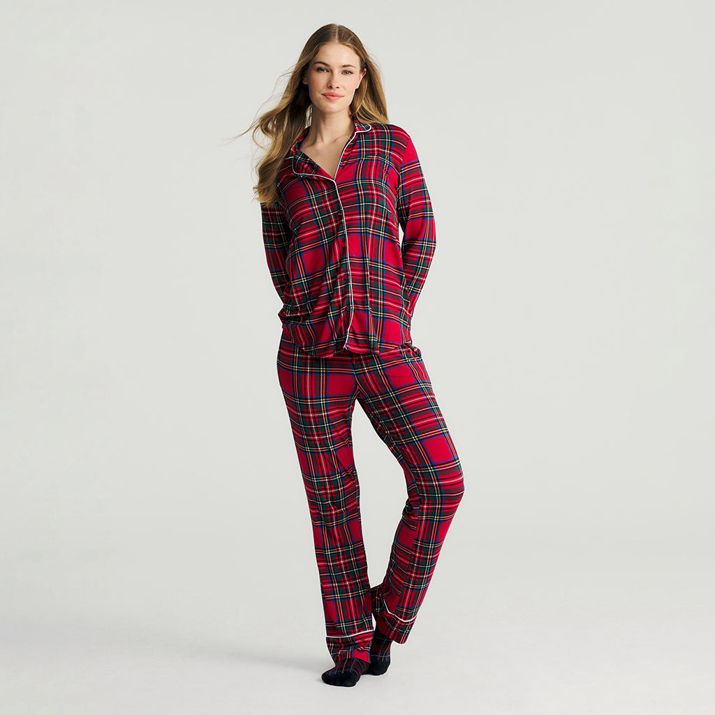 Red Tartan Plaid Women's Relaxed Pant Luxe Loungewear