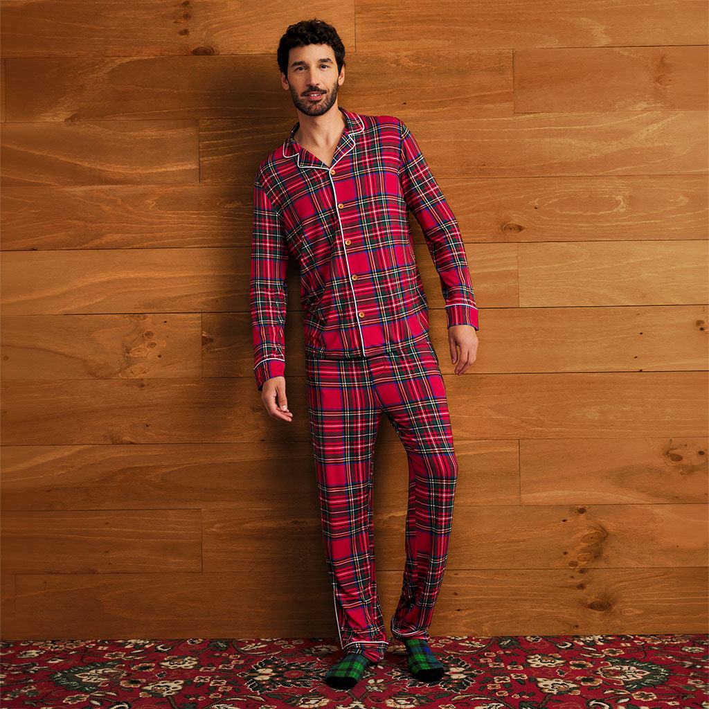 Red Tartan Plaid Men's Relaxed Pant Luxe Loungewear