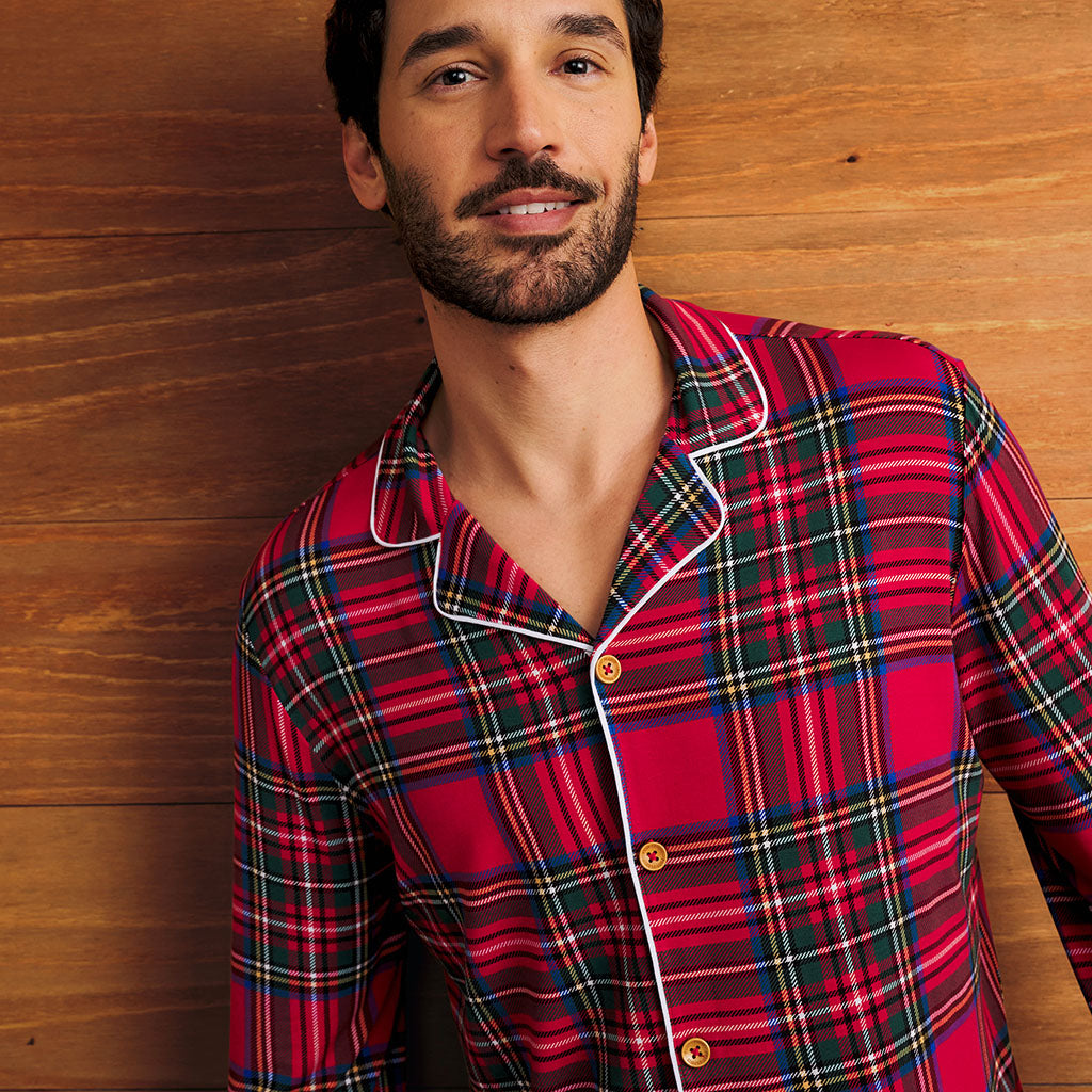 Red Tartan Plaid Men's Relaxed Pant Luxe Loungewear