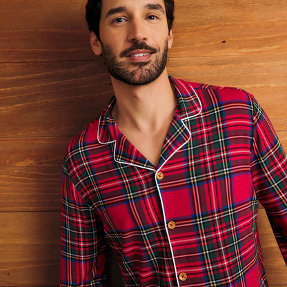 Red Tartan Plaid Men's Relaxed Pant Luxe Loungewear