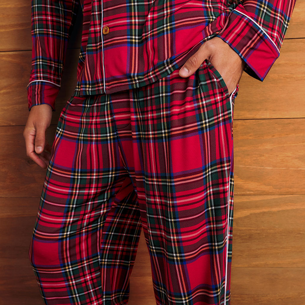 Red Tartan Plaid Men's Relaxed Pant Luxe Loungewear