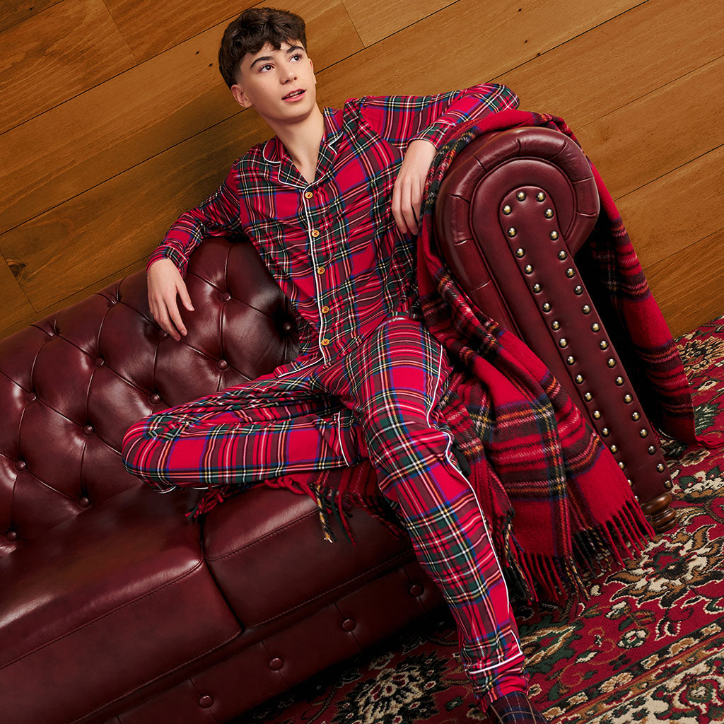 Red Tartan Plaid Men's Relaxed Pant Luxe Loungewear