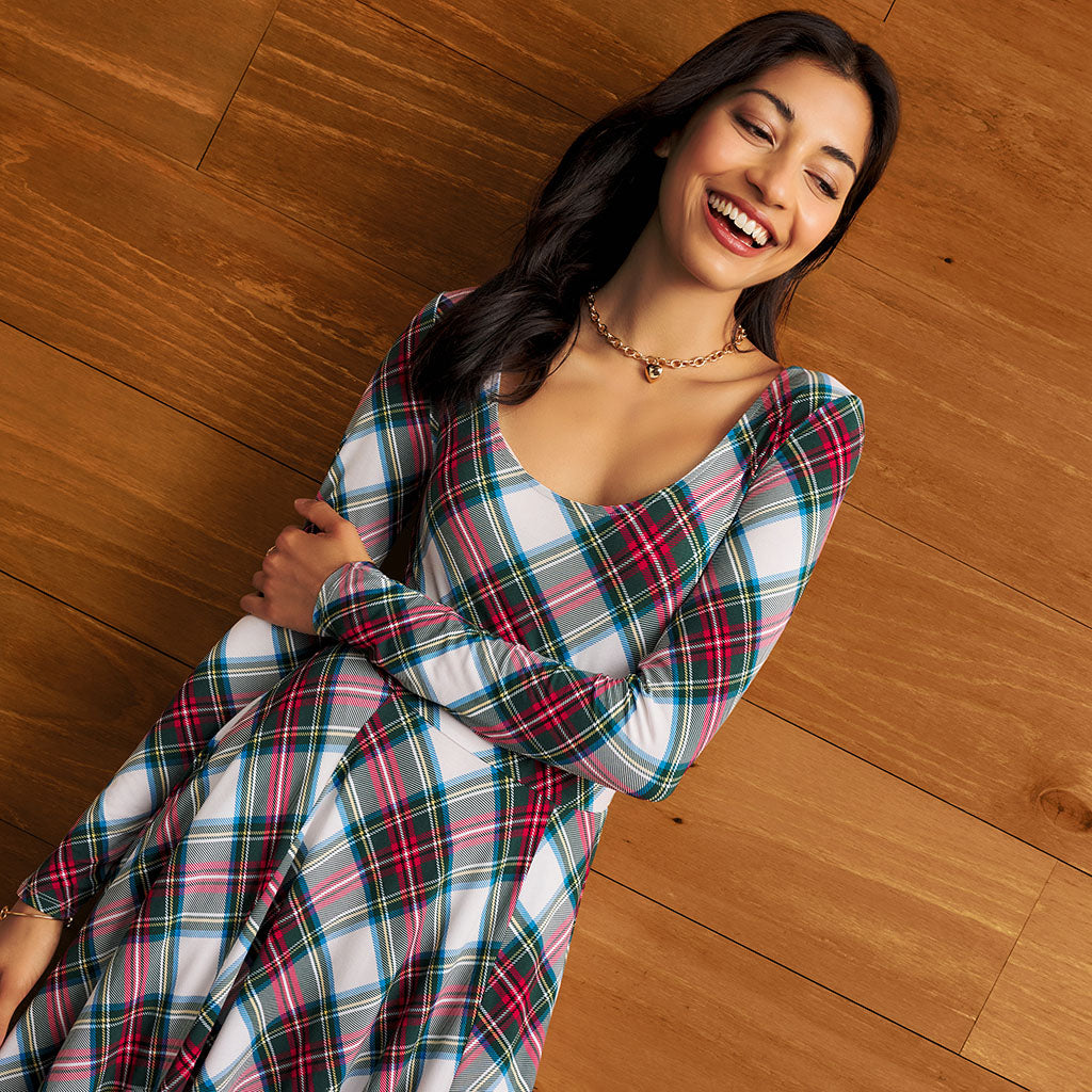 Portia Plaid Women's Midi Twirl Dress