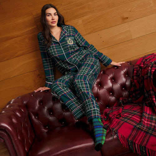 Green Tartan Plaid Women's Flannelette Pajama Set