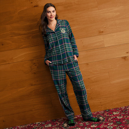 Green Tartan Plaid Women's Flannelette Pajama Set