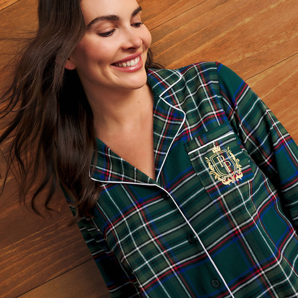 Green Tartan Plaid Women's Flannelette Pajama Set