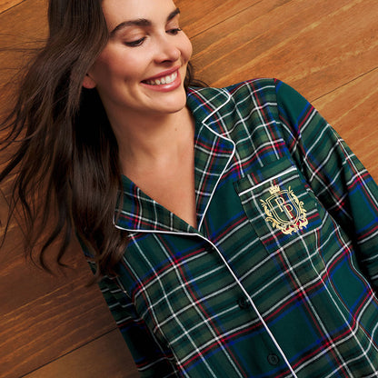 Green Tartan Plaid Women's Flannelette Pajama Set