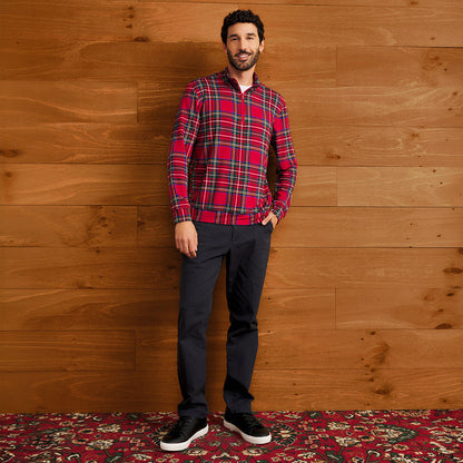 Red Tartan Plaid Men's French Terry Quarter Zip Sweatshirt