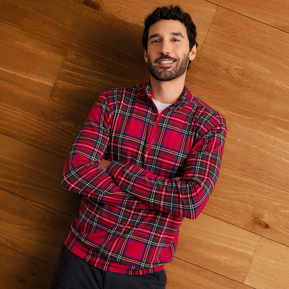 Red Tartan Plaid Men's French Terry Quarter Zip Sweatshirt
